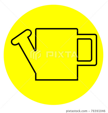 Watering can. Black Linear design. Yellow round background 78391046