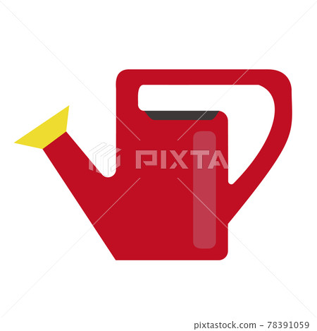 big red rectangular watering can with yellow spray bottle isolated on white background 78391059