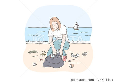 Collecting garbage, saving ecosystem, environment cleaning volunteer concept Collecting garbage, saving ecosystem, environment cleaning volunteer concept 78391104