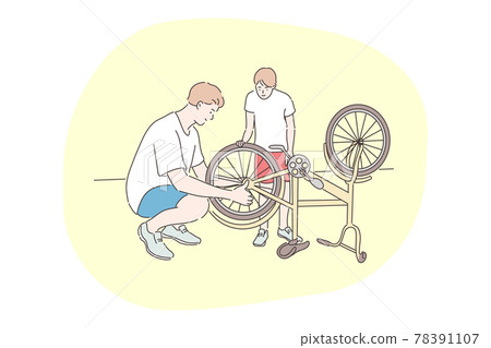 Family, cycling, repair, fathers day concept 78391107