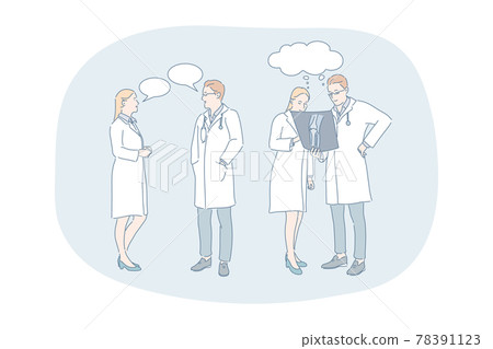 Healthcare, medicine, medicare, doctors communication and discussion concept 78391123