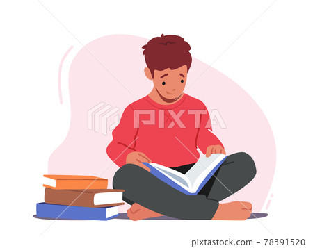 Little Boy Reading Book, Kid Character Studying, Visiting College or Preschool Learning Classes. School Child in Library 78391520