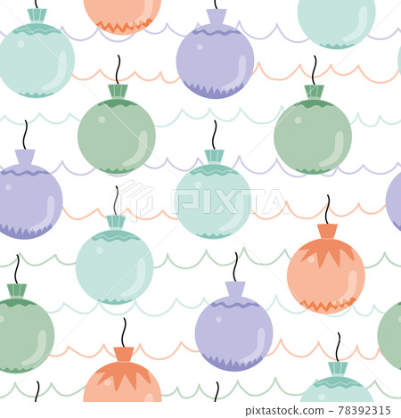 Vector seamless pattern with glass, pastel new years tree toys for package, background, card. Vector seamless pattern with glass, pastel new years tree toys for package, background, card. 78392315