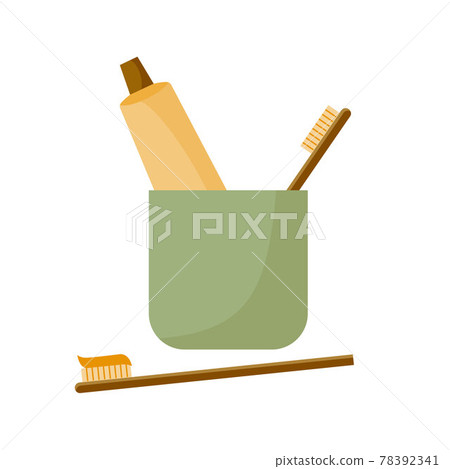 Toothpaste in a yellow tube and bamboo brush,... - Stock Illustration ...