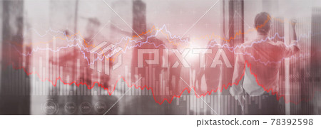 Finance Banking and Investment concept. Double exporsure stacked of coins and city with graph Finance Banking and Investment concept. Double exporsure stacked of coins and city with graph 78392598