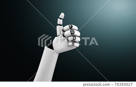 Robot humanoid hands up to celebrate goals success achieved by using AI 78393027