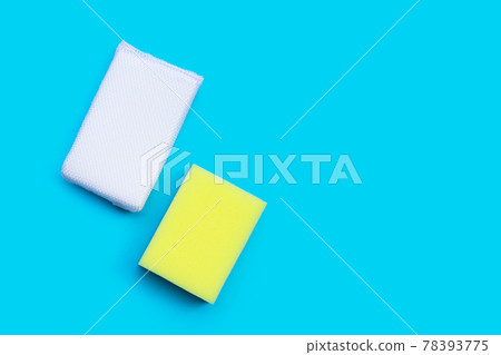 Dishwashing sponges on blue background. Top view Dishwashing sponges on blue background. Top view 78393775