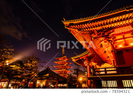 (Tokyo) Illuminated at Sensoji Temple's Lunar New Year Fair, Hagoita City 78394321
