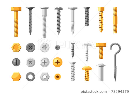 Gold and silver screw set isolated on white 78394379