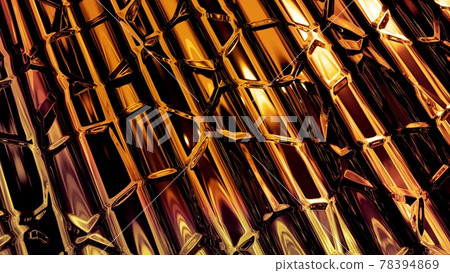 Abstract background with wavy sparkling golden liquid pattern on shiny glossy surface. Viscous yellow fluid like surface of gold foil or brilliant glass. Beautiful creative festive backdrop. 3d render Abstract background with wavy sparkling golden liquid pattern on shiny glossy surface. Viscous yellow fluid like surface of gold foil or brilliant glass. Beautiful creative festive backdrop. 3d render 78394869
