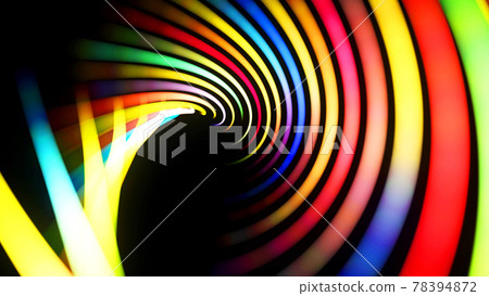 3d render. Abstract background with multicolor light streaks, light and bokeh effects. Neon lines made of particles form curve structure or twisted pattern. Spiral. 78394872