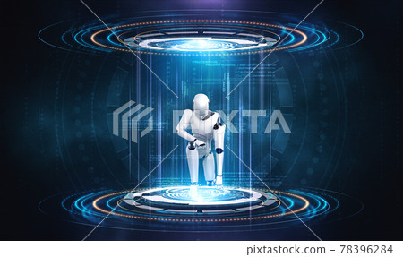 3D rendering robot humanoid in sci fi fantasy world 3D rendering robot humanoid in sci fi fantasy world 78396284