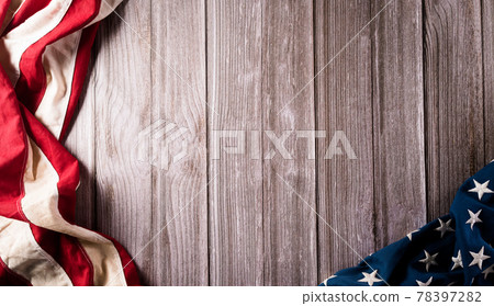 4th of July happy independence day concept. Vintage American flag on old wooden background. 78397282