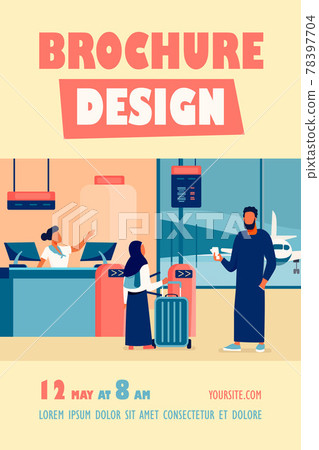 Muslim family standing at check in desk in airport 78397704