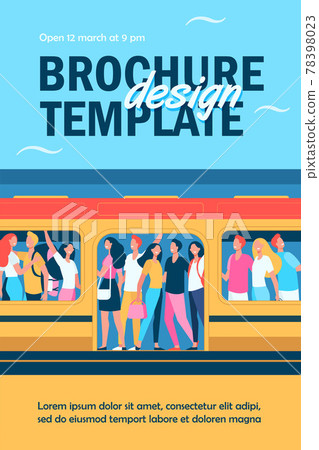 Crowd of happy people travelling by subway train Crowd of happy people travelling by subway train 78398023