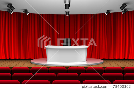 white table on the wooden stage in the hall white table on the wooden stage in the hall 78400362