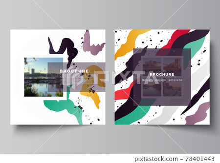 Vector layout of two square covers design templates for brochure, flyer, magazine, cover design, book design, brochure cover, creative agency, corporate, business, portfolio, pitch deck, startup. 78401443