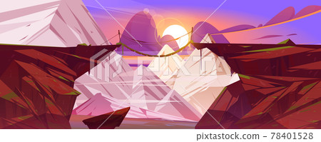 Suspended mountain bridge hang above deep cliff 78401528