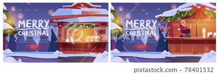 Christmas fair banners with market stalls and snow 78401532