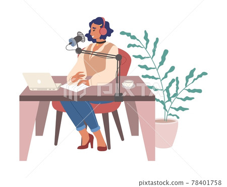 Woman dj in headphones creating podcast,... - Stock Illustration [78401758]  - PIXTA