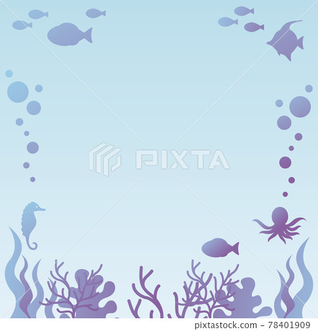 夏日大海剪影水下魚海藻框複製空間壁紙插畫背景素材 插圖素材 圖庫