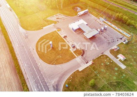 Aerial view of gas station 78403624