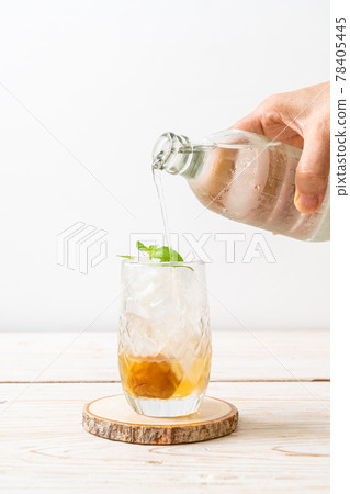 iced plum juice with soda and peppermint iced plum juice with soda and peppermint 78405445
