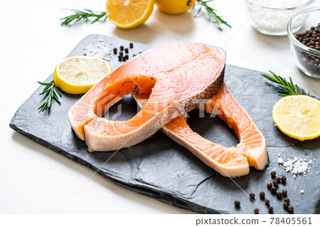 fresh raw salmon fillet steak fresh raw salmon fillet steak 78405561
