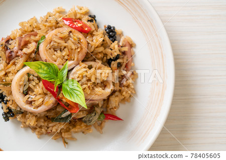 Basil and Spicy Herb Fried Rice with Squid or Octopus Basil and Spicy Herb Fried Rice with Squid or Octopus 78405605