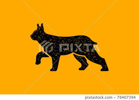 Vector illustration of a walking lynx. Wild cat isolated on yellow background. 78407394