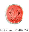 A red watermelon split in half with a fresh watercolor style 78407754