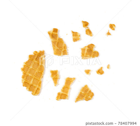 Round Waffle Isolated, Thin Waffled Cookie, Golden Belgian Waffles 78407994