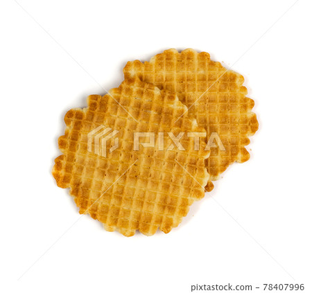 Round Waffle Isolated, Thin Waffled Cookie, Golden Belgian Waffles Round Waffle Isolated, Thin Waffled Cookie, Golden Belgian Waffles 78407996