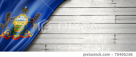 Pennsylvania flag on white wood wall banner, USA 78408286