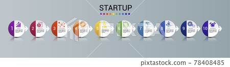 Infographic Startup template. Icons in different colors. Include Partnership, Precision, Career, Creativity and others. Infographic Startup template. Icons in different colors. Include Partnership, Precision, Career, Creativity and others. 78408485
