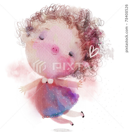 cute watercolor summer girl with curly hairs fly cute watercolor summer girl with curly hairs fly 78408526