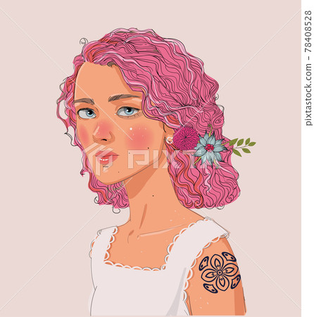 portrait of beautiful young lady with pink hairs portrait of beautiful young lady with pink hairs 78408528