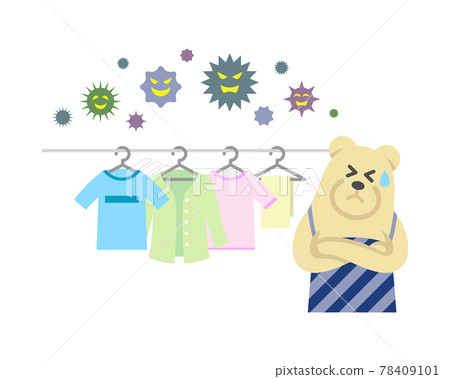 一位在晾衣服時遇到麻煩的北極熊丈夫的插圖圖像 一位在晾衣服時遇到麻煩的北極熊丈夫的插圖圖像 78409101