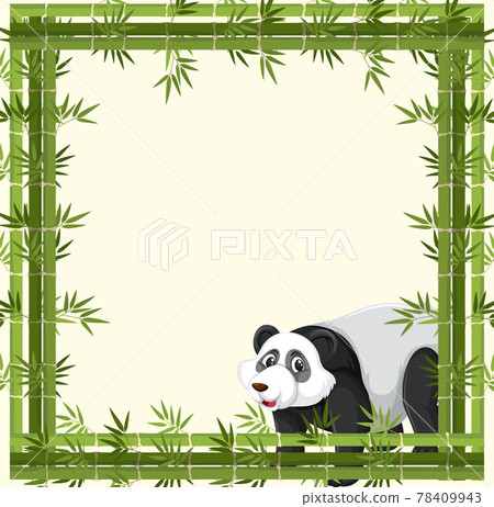 Empty banner with bamboo frame and panda cartoon character Empty banner with bamboo frame and panda cartoon character 78409943