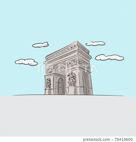 Famous Arc de Triomphe Paris hand drawn with black lines illustration vector 78410600