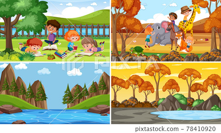 Set of different nature scenes cartoon style Set of different nature scenes cartoon style 78410920