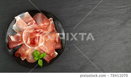 Slices of Prosciutto, Spanish Jamon Cut, Parma Ham Slices of Prosciutto, Spanish Jamon Cut, Parma Ham 78411070