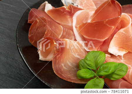 Slices of Prosciutto, Spanish Jamon Cut, Parma Ham Slices of Prosciutto, Spanish Jamon Cut, Parma Ham 78411071