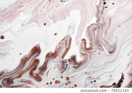Acrylic Fluid Art. Brown and Gray waves and stains. Abstract marble agate stone background or texture 78412183