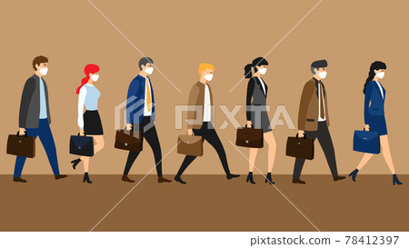 A group of business people walking to work Everyone wears face masks. 78412397