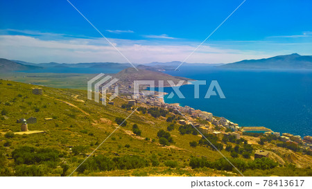Landscape to the ionian sea from the top of Lekuresi Castle and military bunkers, Saranda, Albania Landscape to the ionian sea from the top of Lekuresi Castle and military bunkers, Saranda, Albania 78413617