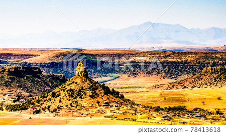 Aerial view to basotho holy mountain, symbol of Lesotho near Mas Aerial view to basotho holy mountain, symbol of Lesotho near Mas 78413618