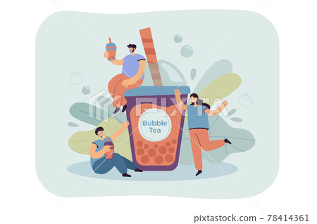 Positive tiny people drinking bubble tea 78414361