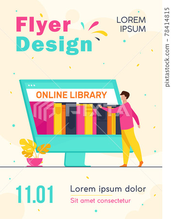 Tiny man choosing book in online library Tiny man choosing book in online library 78414815