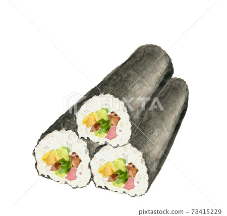 Three thick sushi rolls Ehomaki [Watercolor] Setsubun Annual event Bean sowing White background PNG 78415229